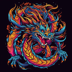 Fototapeta premium chinese dragon tattoo Vintage. Creative image, vibrant colors. AI generated image.