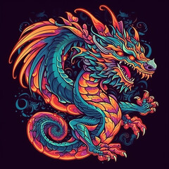 chinese dragon tattoo Vintage. Creative image, vibrant colors. AI generated image.