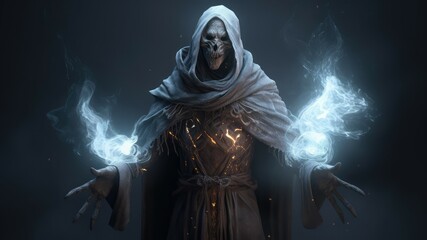 Fototapeta premium image generated by artificial intelligence, character design, void arcanist, mist, photorealistic, octane render, unreal engine, hyper detailed, volumetric lighting