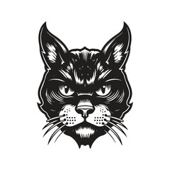 cat head, vintage logo line art concept black and white color, hand drawn illustration