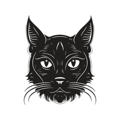 cat head, vintage logo line art concept black and white color, hand drawn illustration