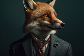 Anthropomorphic fox dressed in a suit like a businessman. Business Concept. AI generated, human enhanced