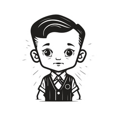 boy, vintage logo line art concept black and white color, hand drawn illustration