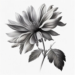 A monochrome illustration of a flower