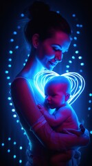 Radiant Motherhood: Illuminating the Love and Happiness of a Young Mother with Her Newborn on Mother's Day, generative ai