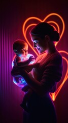 Radiant Motherhood: Illuminating the Love and Happiness of a Young Mother with Her Newborn on Mother's Day, generative ai