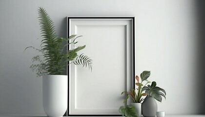 Harmonious and Aesthetic Mockup Blank Frame, Indoor Green Interior Design: Minimalist and Symmetrical Arrangements for Visual Appeal. Generative AI.