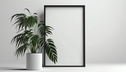 Harmonious and Aesthetic Mockup Blank Frame, Indoor Green Interior Design: Minimalist and Symmetrical Arrangements for Visual Appeal. Generative AI.