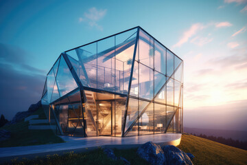 House or structure with a lot of glass. Building form of the future, generative AI