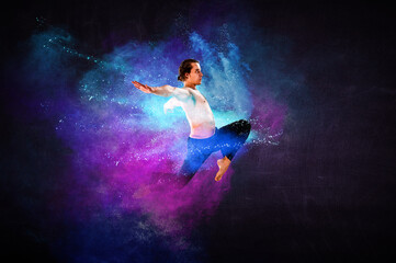 Fototapeta na wymiar Male dancer against abstract colourful background