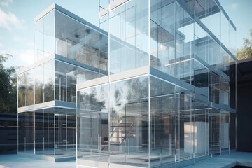 House or structure with a lot of glass. Building form of the future, generative AI