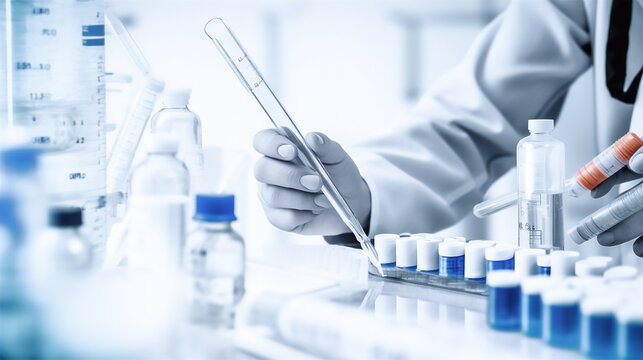 research, science, medicine in laboratory with pipette, test tube. generative ai,
