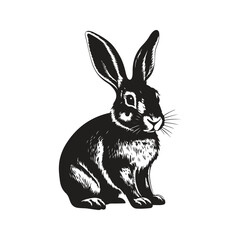 bunny, vintage logo line art concept black and white color, hand drawn illustration