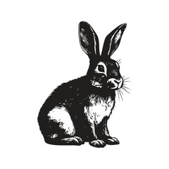 bunny, vintage logo line art concept black and white color, hand drawn illustration