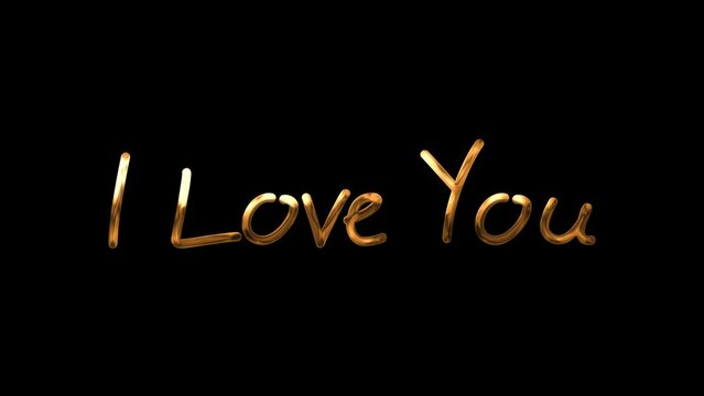 i love you writing. i love you text animation in gold color with handwritten style on transparent background. easy to put into any video like mothers day, valentines day, womens day and birthday card