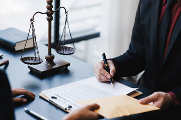 Close up view of lawyer willing to accept bribes given in dollar cash to do illegal business.