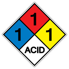 NFPA Diamond 704 1-1-1 ACID Symbol Sign, Vector Illustration, Isolate On White Background Label. EPS10