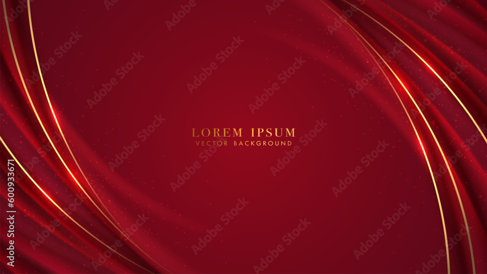 Sticker luxury golden lines with curve light and glittering effects element decoration. red elegant backgrou