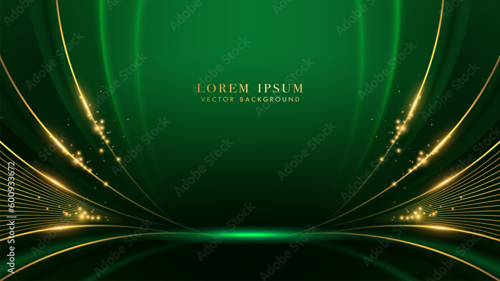 Canvas Prints luxury golden lines with curve light, glittering light effects elements. green elegant background st