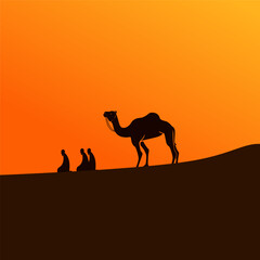 Muslim praying in the desert design vector illustration