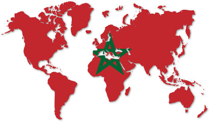 morocco flag on globe maps with blurred shadow