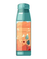 Water bottle with orange water and leaves