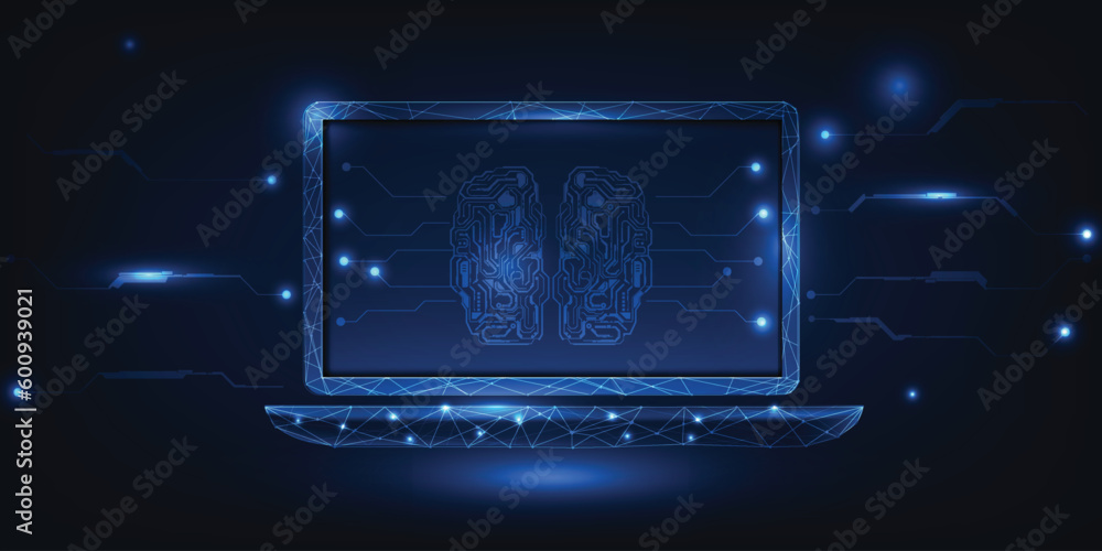 Poster vector illustrations of artificial intelligence computing data process communicate with big data flo