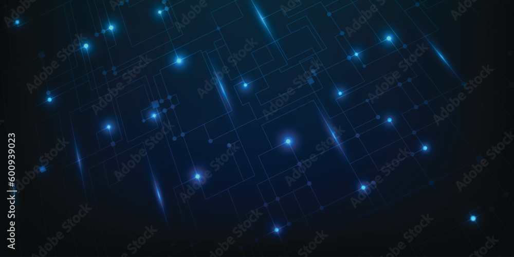 Poster vector illustration of digital futuristic space in perspective visualization with digital hi tech el