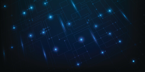 Vector illustration of digital futuristic space in perspective visualization with digital hi tech element grid line and circuit network for game and digital advertising artwork.
