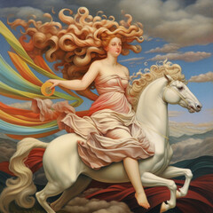 Obraz na płótnie Canvas white horse and a greek god - Generated by AI
