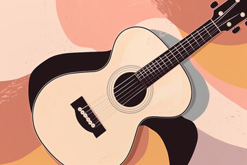Country music festival poster with acoustic guitar, pastel colors. Generative AI - obrazy, fototapety, plakaty