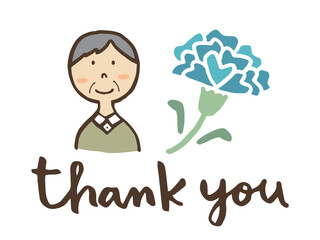 かわいいお父さんとカーネーションとThankyouの文字／手描きイラスト素材