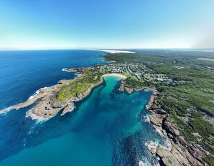 Fototapeta na wymiar Morna Point Aerial Drone Photo One Mile Beach NSW