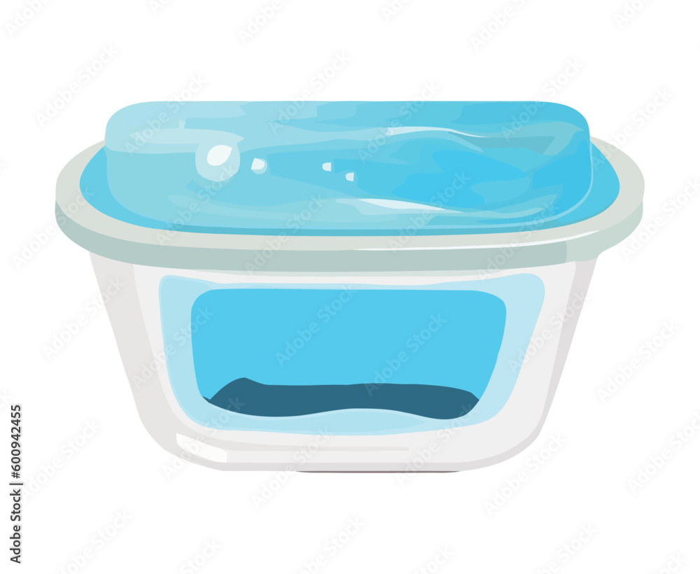 Sticker plastic container with blue water