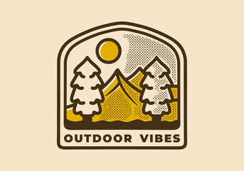 Outdoor badge design of mountain and pine trees