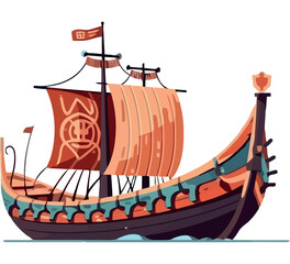 Sailing ships journey in ocean waves