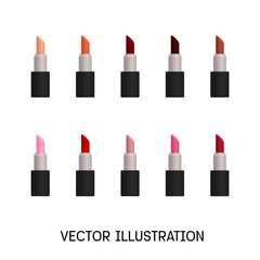 vector lip makeup realistic set of colourful lipstick with swatches and tube isolated vector illustration