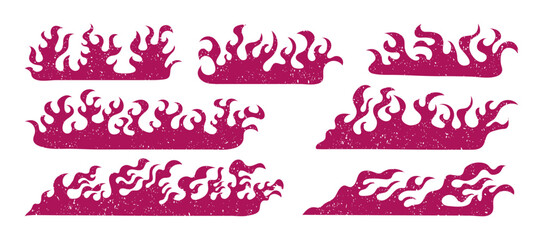 Hand drawn fire illustration on white background for element design. silhouette of flames in set. Vintage © Luki
