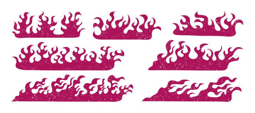 Hand drawn fire illustration on white background for element design. silhouette of flames in set. Vintage