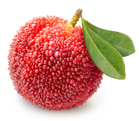 Red Yangmei or Arbutus berries fruit isolated on white, Red Bayberry, Yumberry, Yamamomo, Waxberry...