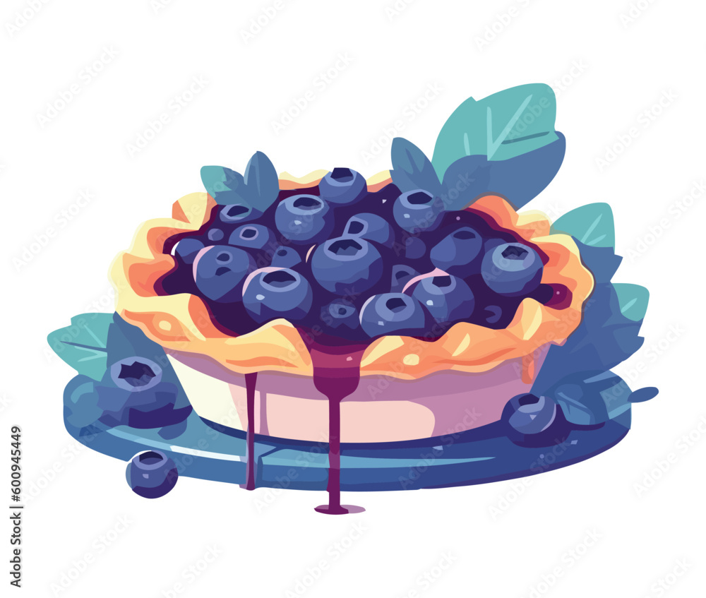 Poster sweet blueberry cheesecake with chocolate and cream