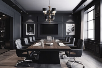 Luxurious and modern conference board room with chairs and table, generative AI