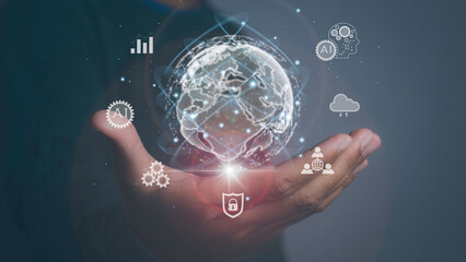 Digital marketing global network and data exchanges over the world.