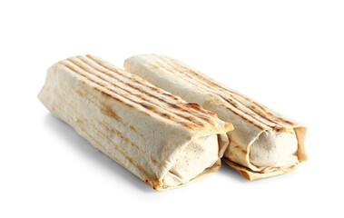 Tasty shawarma on white background