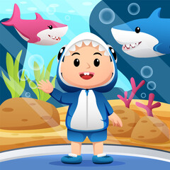 Baby Boy Wearing Shark Costume Concept
