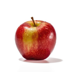 A vivid red apple with yellow spot isolated on a white background, created by Generative AI
