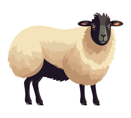 Cute farm animals grazing in rural meadow