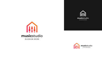 music studio logo design, mixer audio combine with house logo concept