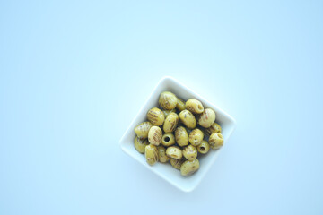Turkish Grilled olives on white background 