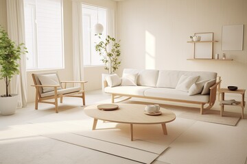 modern living room with stylish furniture and indoor plants Generative AI